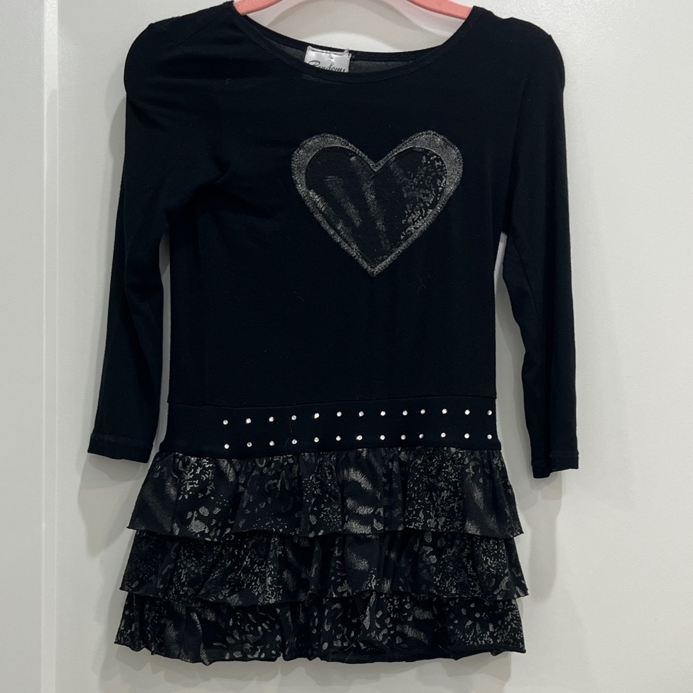 Random Heart - Chic Black Long Sleeve girls dress with Heart Design